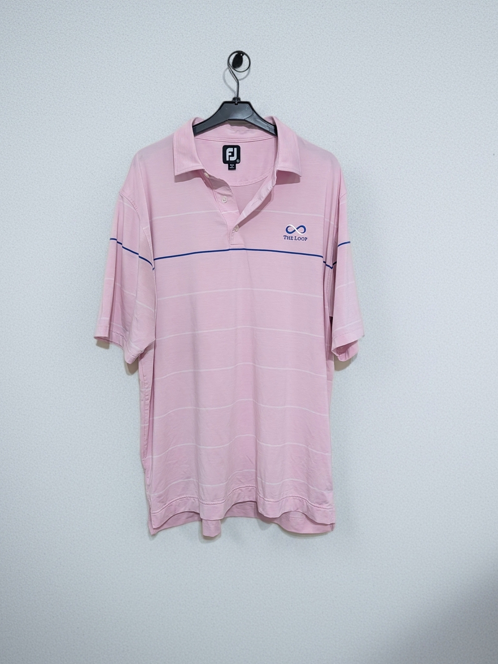 FootJoy Pink Polo with Thin Navy Stripe Mens XL- The Loop